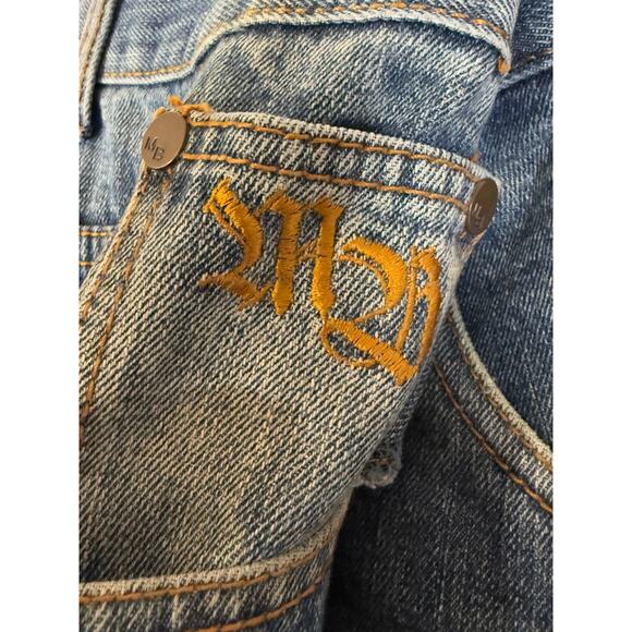Tupac Makaveli Branded Wide Leg‎ Denim Jeans Blue Fade Y2K Vintage Mens 40x31.5 - Picture 3 of 11